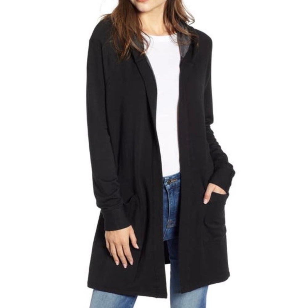 Anthro Stateside Longline Fleece Hooded Sweatshirt Jacket – Black – Size S